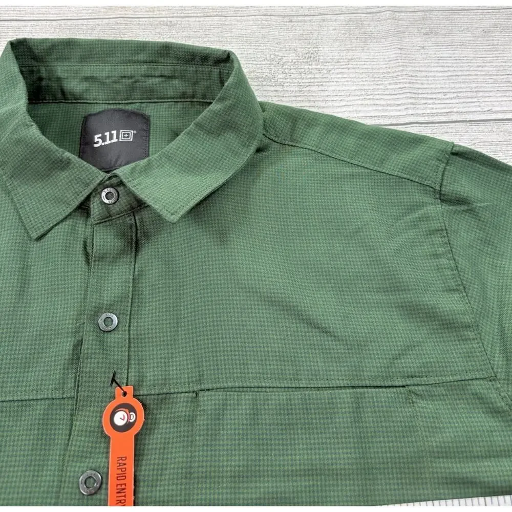 5.11 Tactical Igor Shirt Green Houndstooth Long Sleeve Snap Button Size M